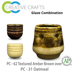 Textured Amber Brown PC-62 over Oatmeal PC-31 Pottery Cone 5 Glaze Combination